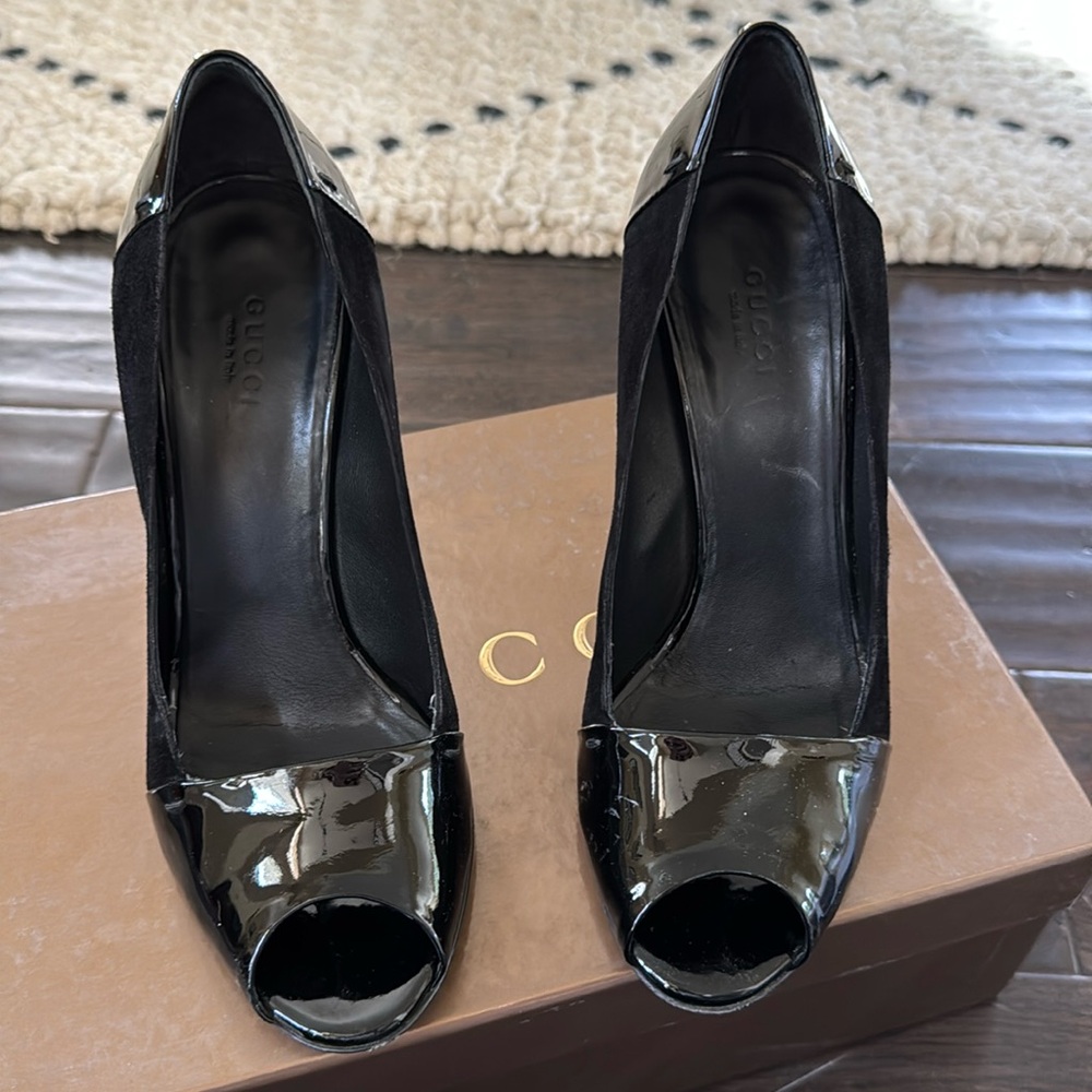 Gucci suede and Patton leather pumps
